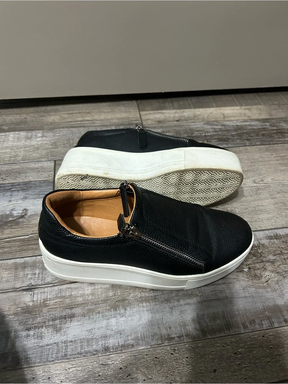 Woolworths Black Leather double Zip-Top Platform Sneakers